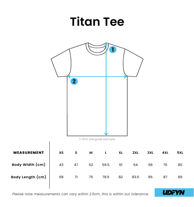 Titan Tee size chart