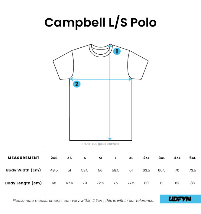 Campbell Polo L/S size chart
