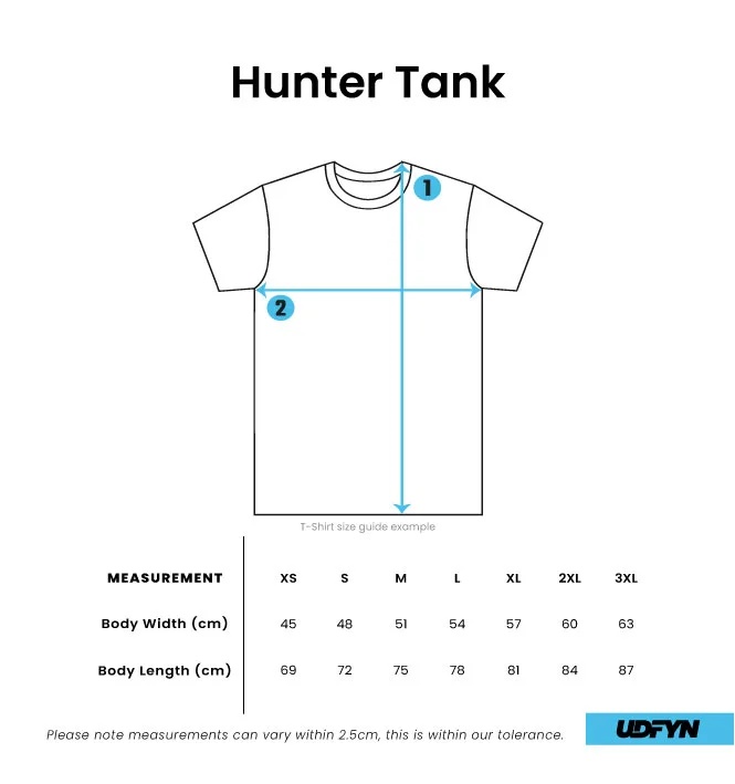 Hunter Tank size chart